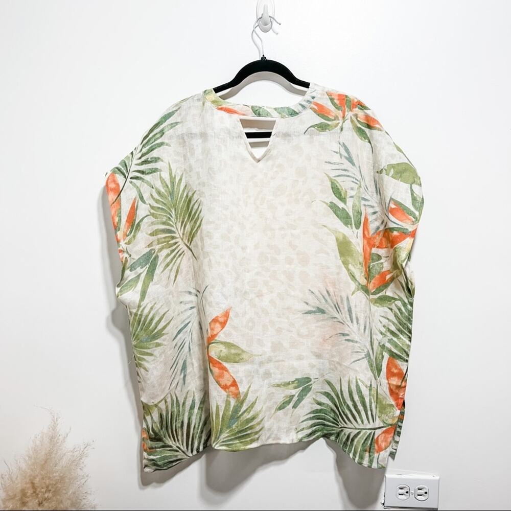 CHICOS Linen Palm Frond Printed Tunic Poncho S/M NWT - Picture 6 of 8
